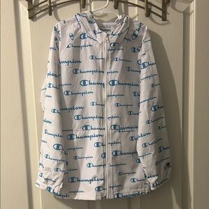 Champion White Jacket with Blue Logos Windbreaker